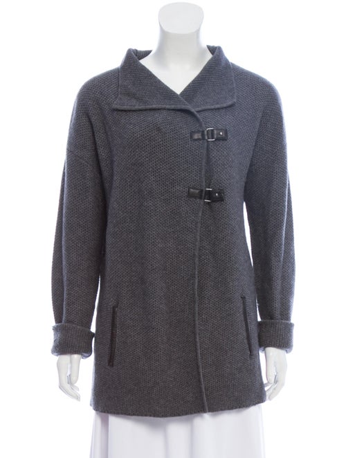 360 Cashmere Leather-Trimmed Wool Cardigan Grey