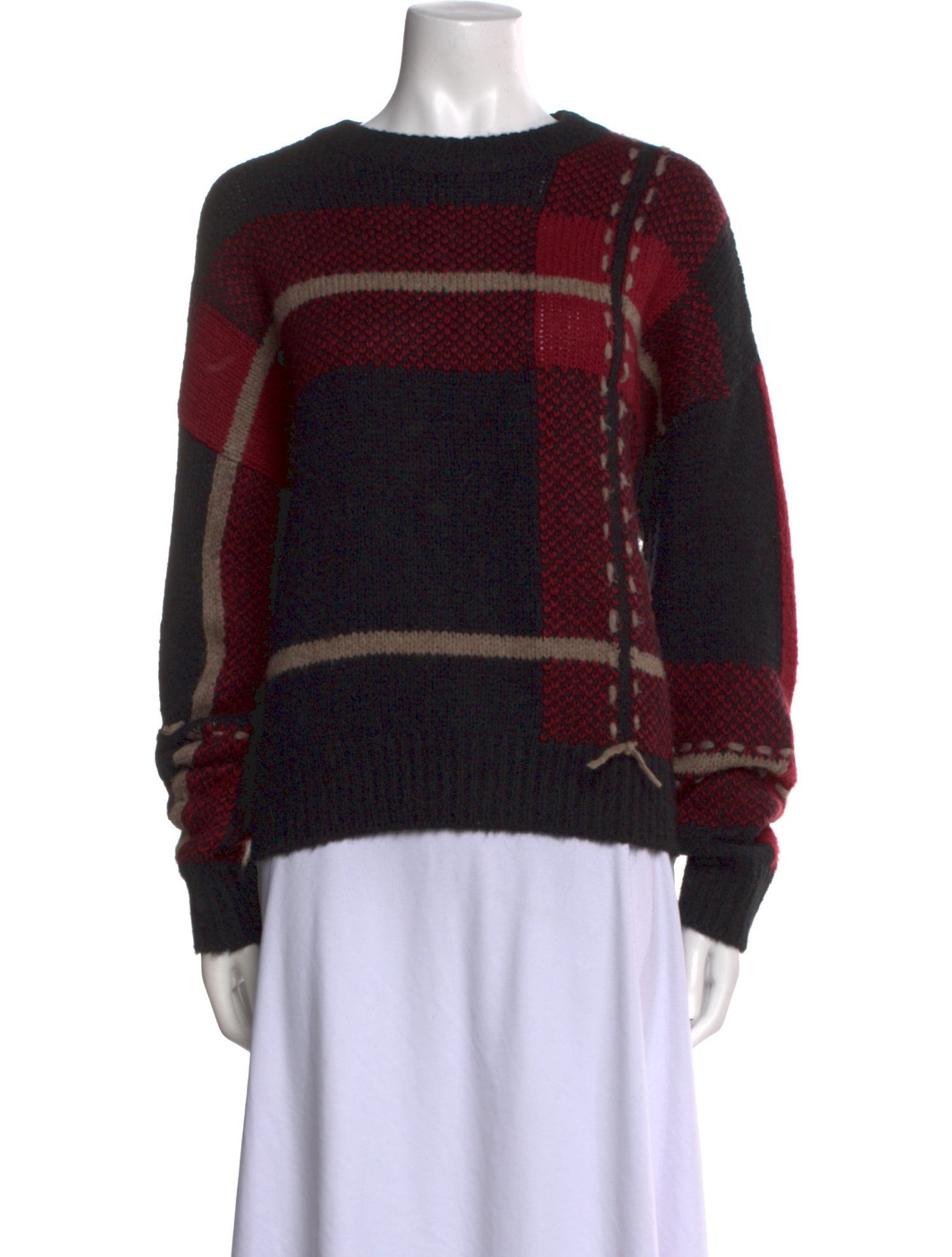 360 Cashmere Merino Wool Plaid Print Sweater