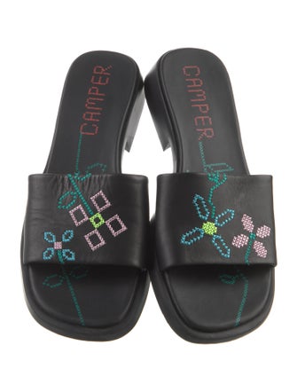Camper Leather Embroidered Accent Slides