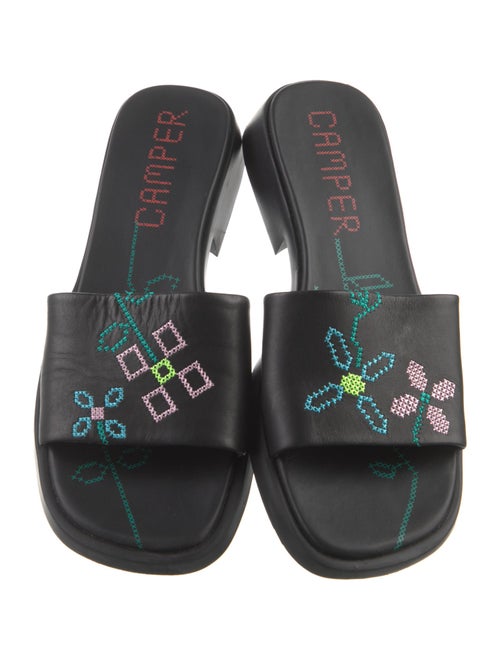 Camper Leather Embroidered Accent Slides