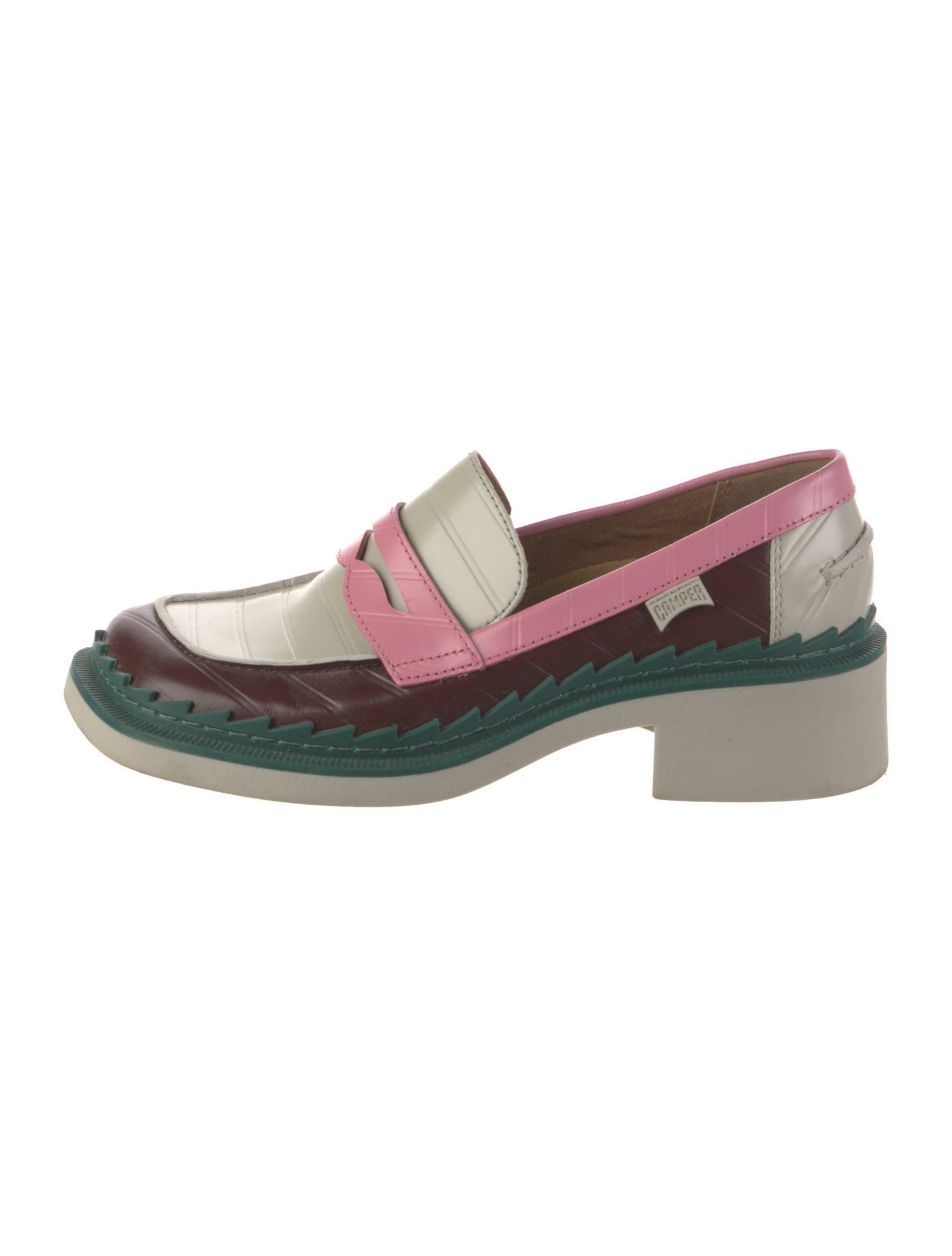 Camper Leather Colorblock Pattern Loafers