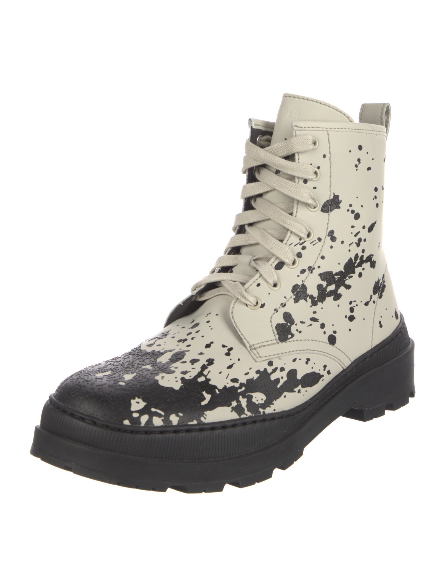 Camper Leather Graphic Print Combat Boots