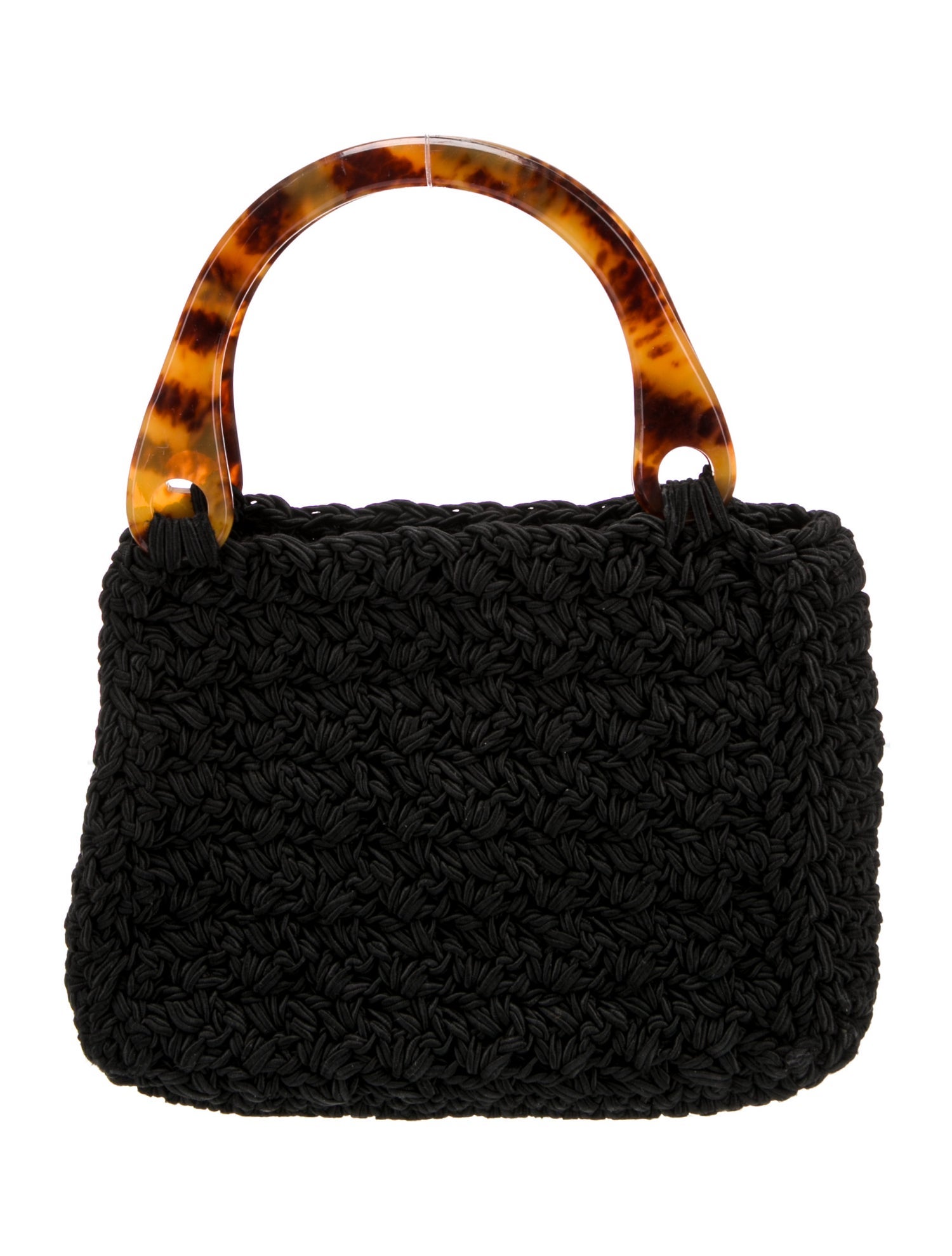 CARRIE FORBES 黒 編み物 ハンドバッグ CARRIE FORBES Vintage Handcrafted Black Satin & Crochet