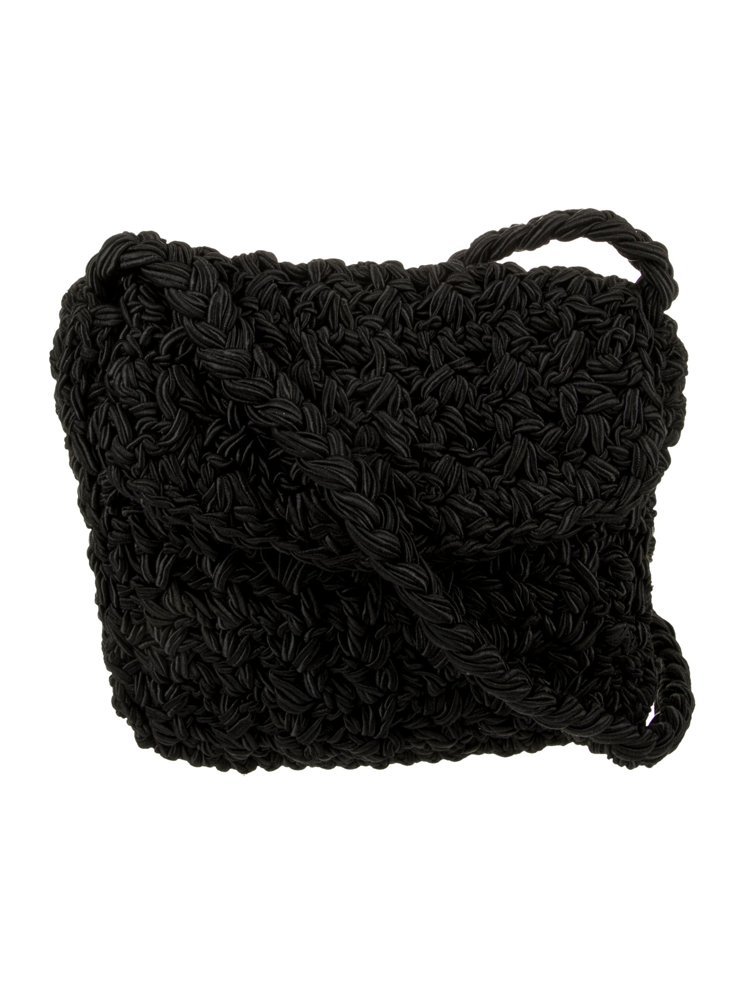 CARRIE FORBES 黒 編み物 ハンドバッグ CARRIE FORBES Vintage Handcrafted Black Satin & Crochet