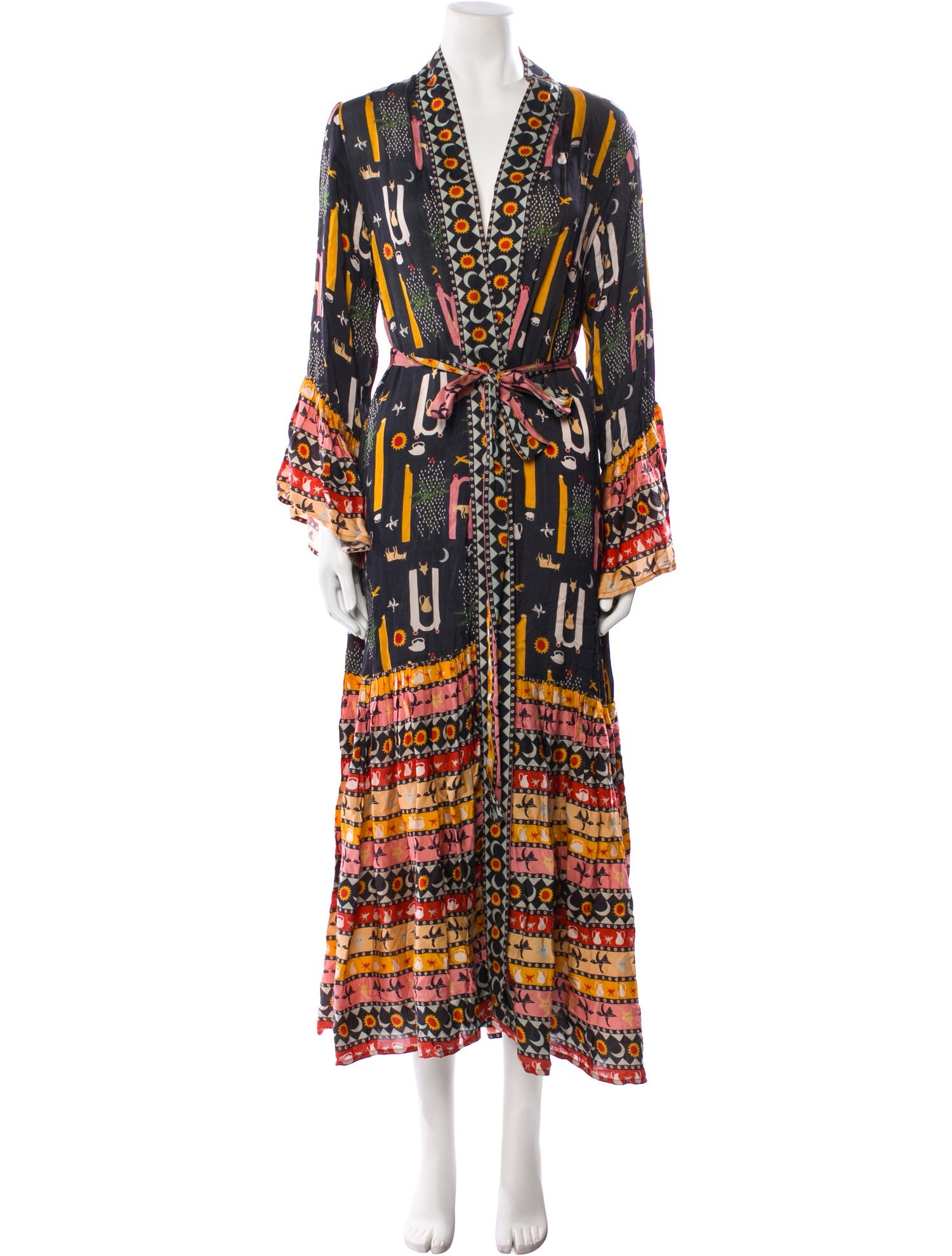 Carolina K Printed Ruffle Embellishment Robe