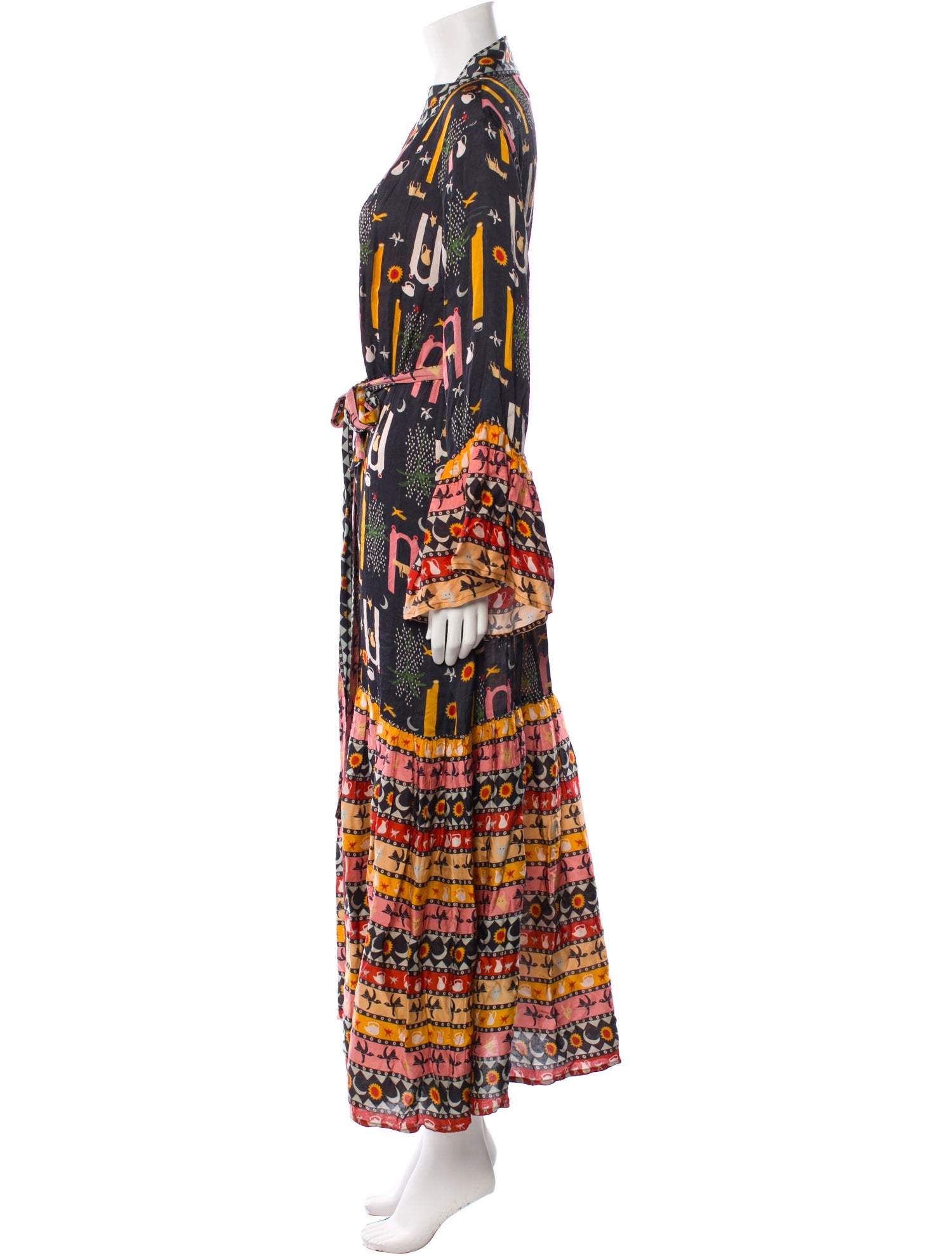 Carolina K Printed Ruffle Embellishment Robe