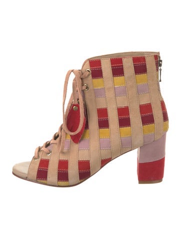 Carolina K Boots Suede Colorblock Pattern Lace-Up 8