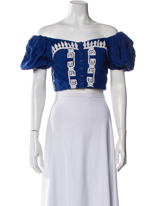 Carolina K Printed Off-The-Shoulder Crop Top