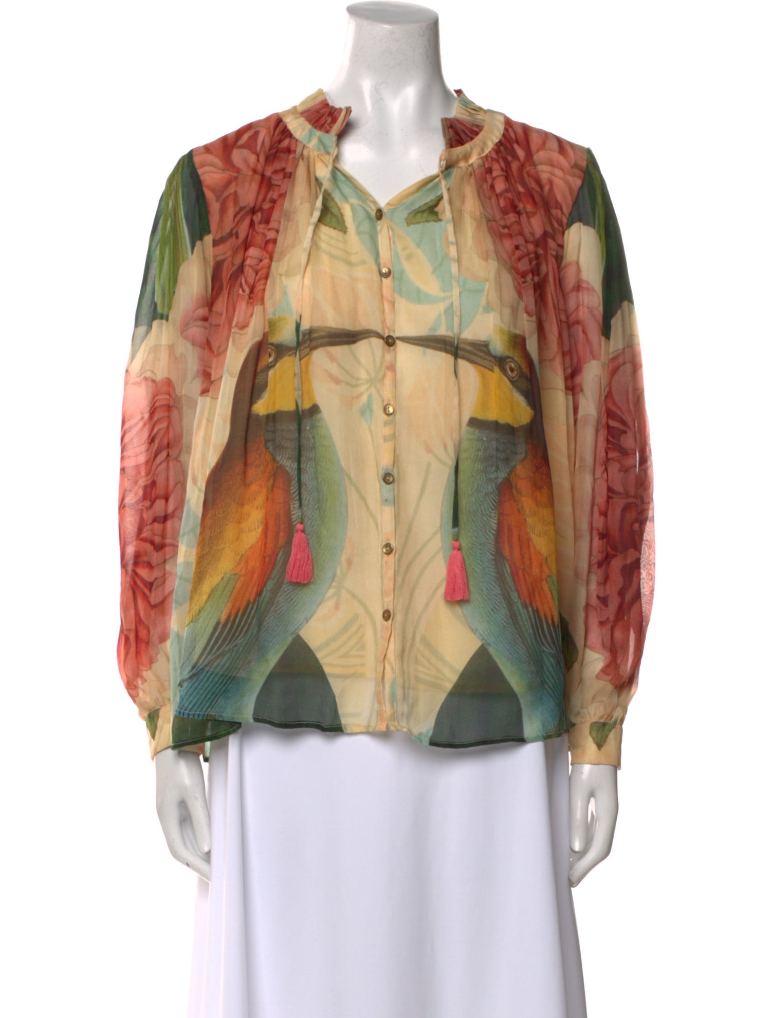 Carolina K Silk Printed Button-Up Top