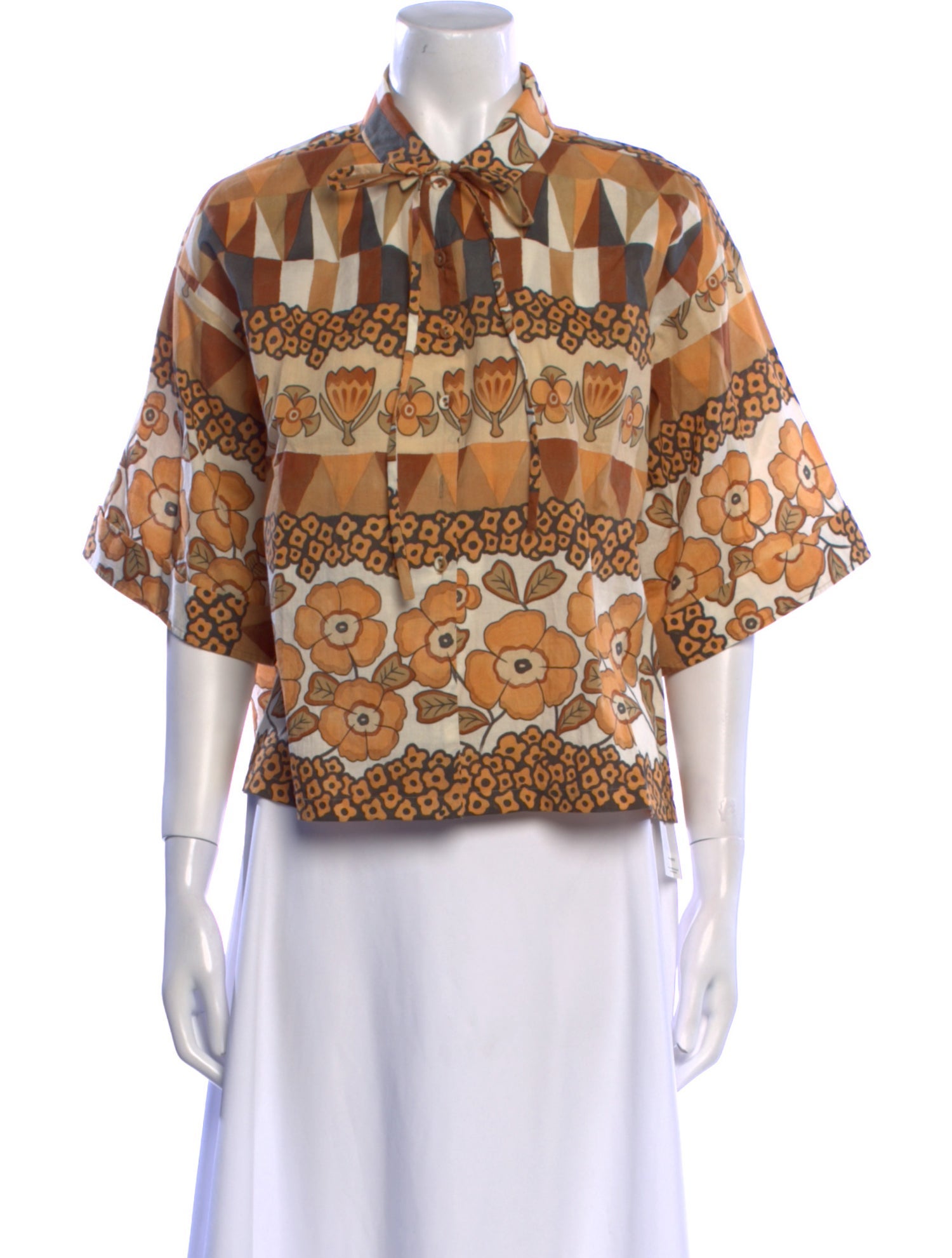 Carolina K Printed Three-Quarter Sleeve Blouse