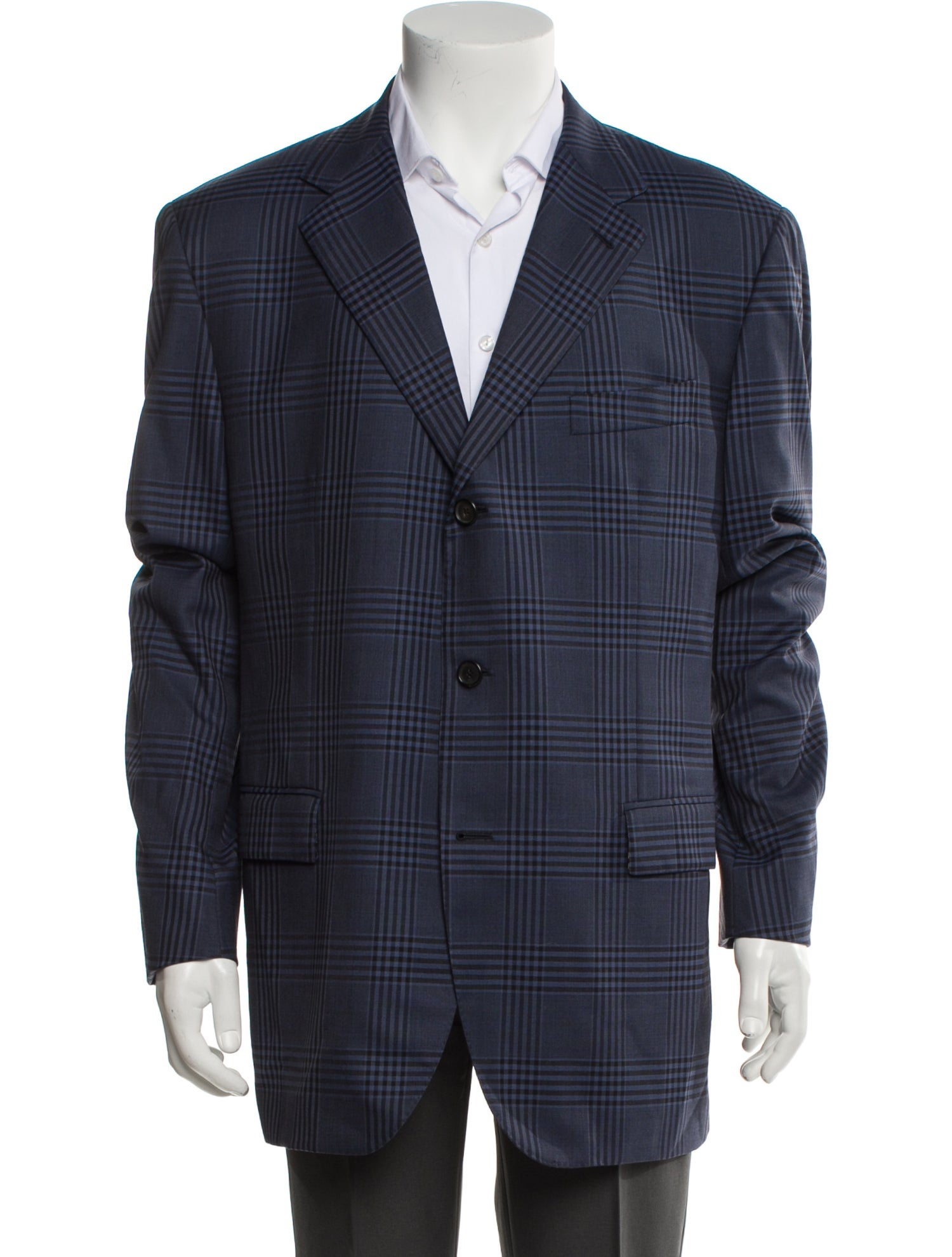 CARUSO Wool Plaid Print Blazer