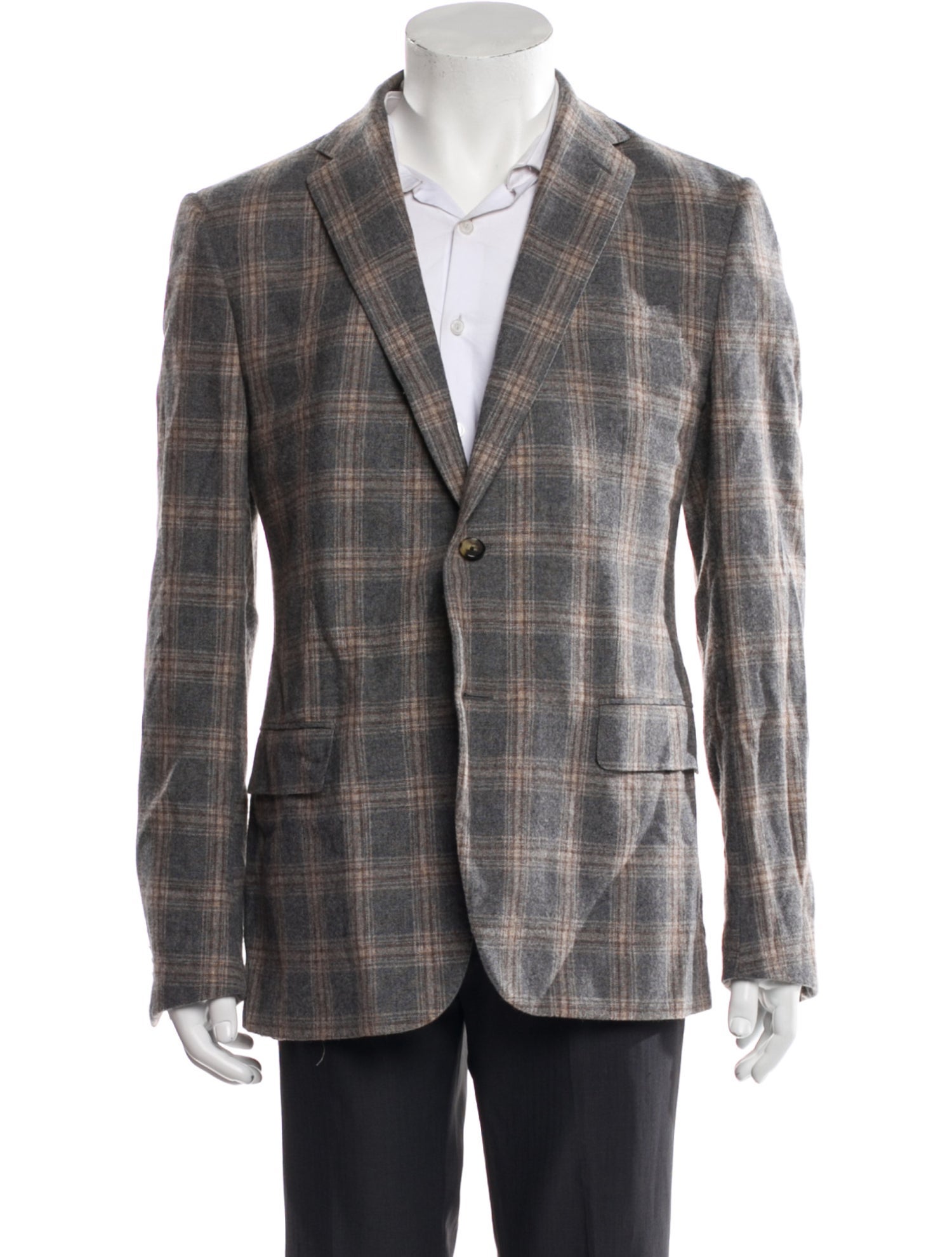 CARUSO Wool Plaid Print Peacoat