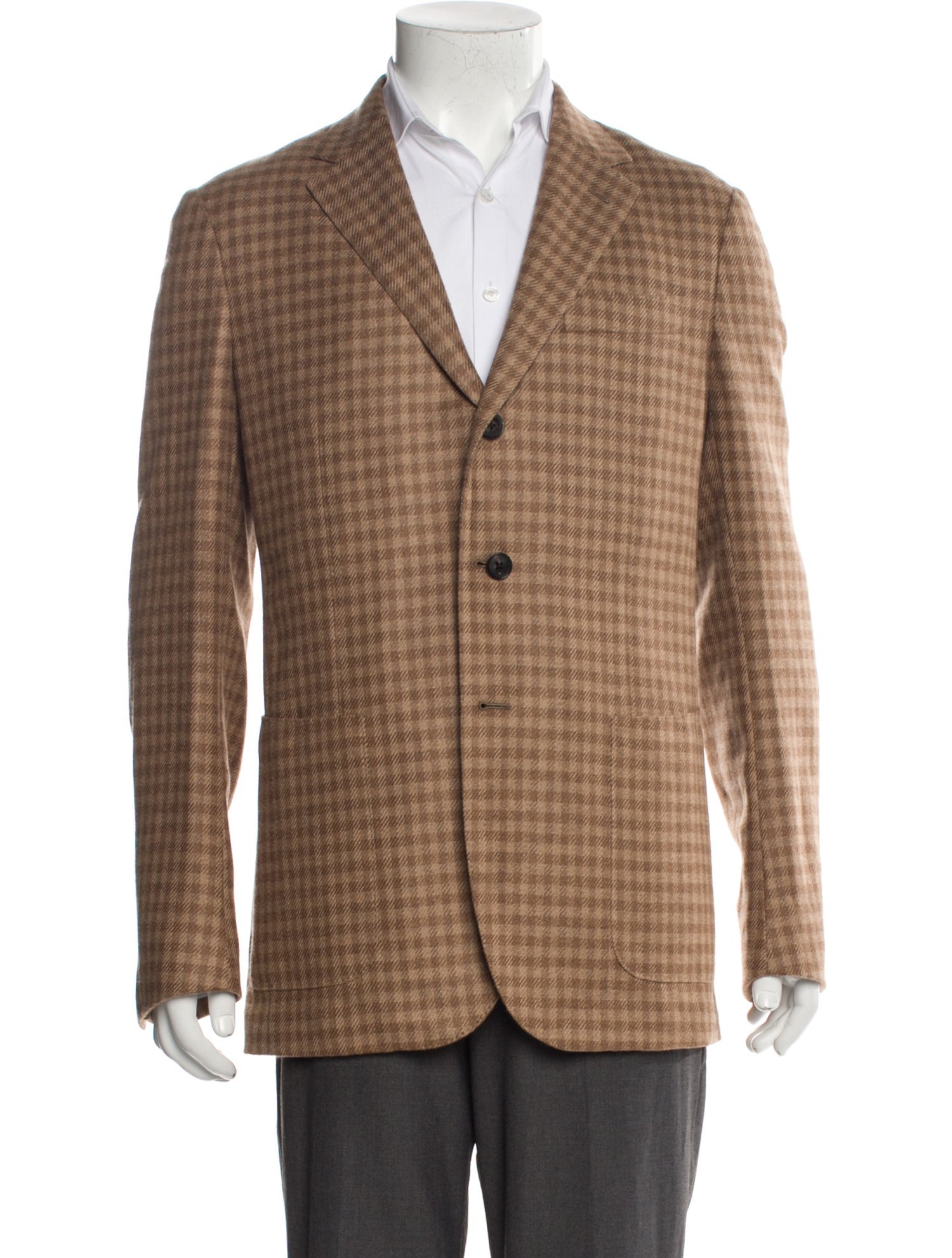 CARUSO Camel Hair Plaid Print Peacoat