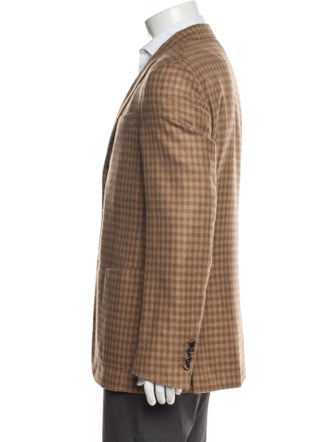 CARUSO Camel Hair Plaid Print Peacoat