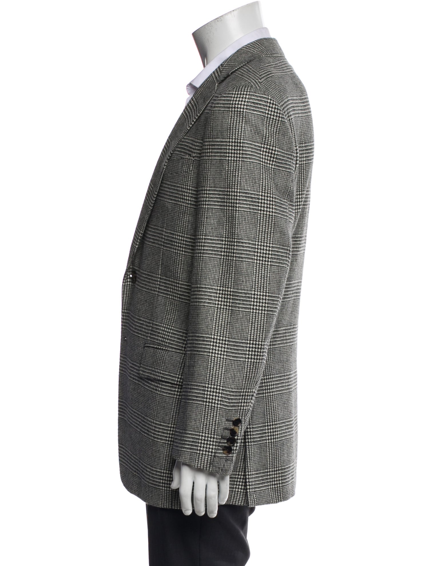 CARUSO Wool Houndstooth Print Peacoat
