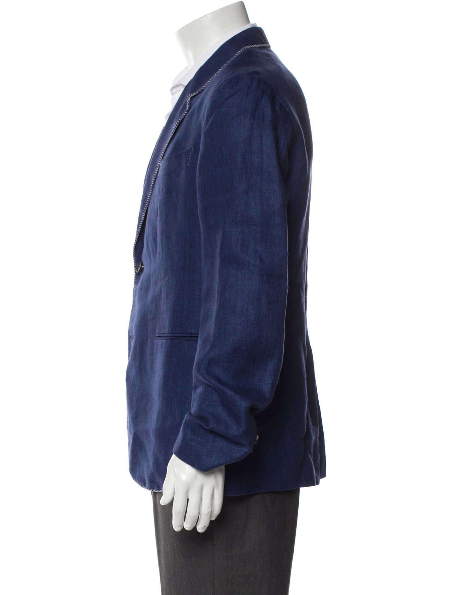 CARUSO Linen Whipstitch Trim Blazer