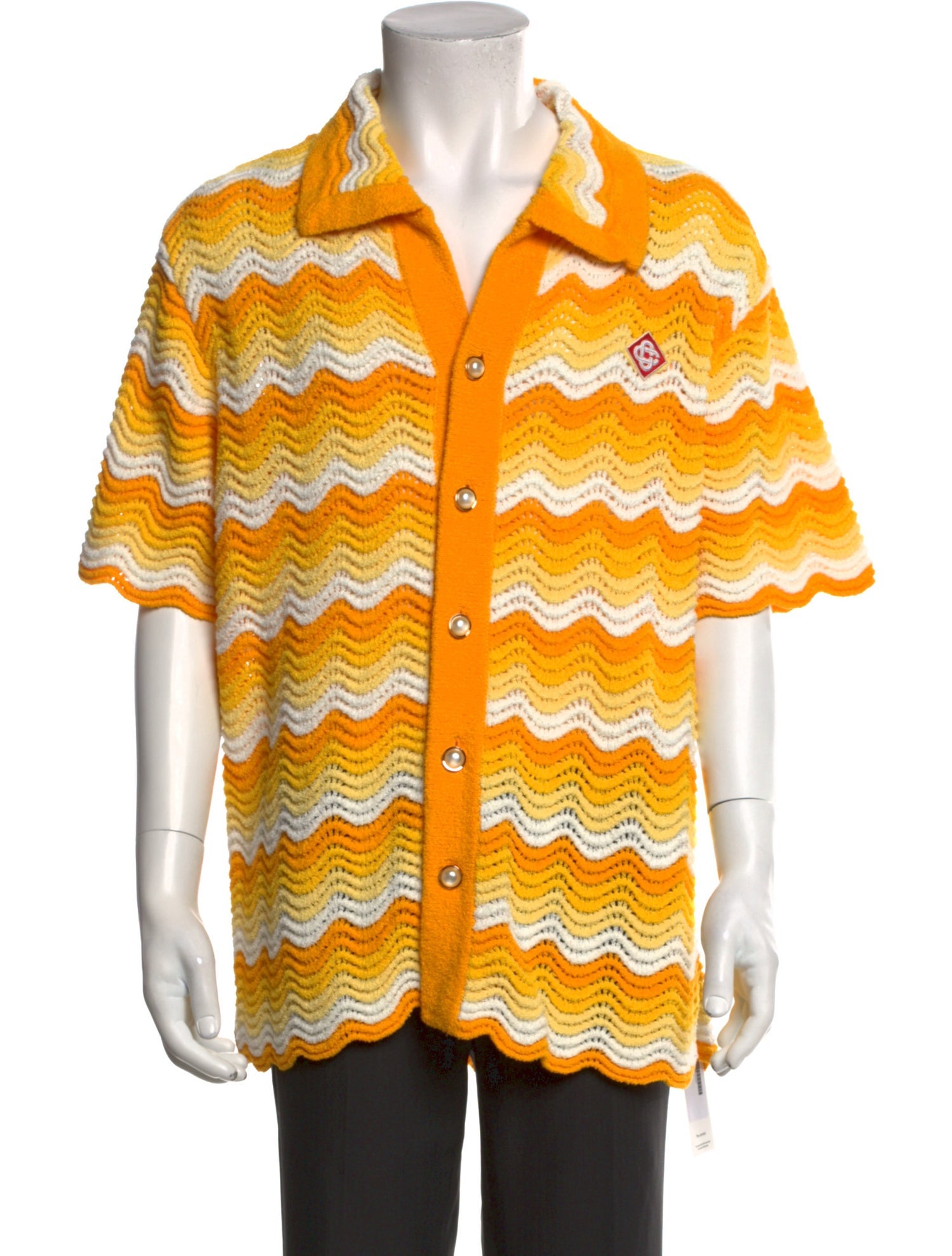 Casablanca Faux Pearl Accents Striped Shirt