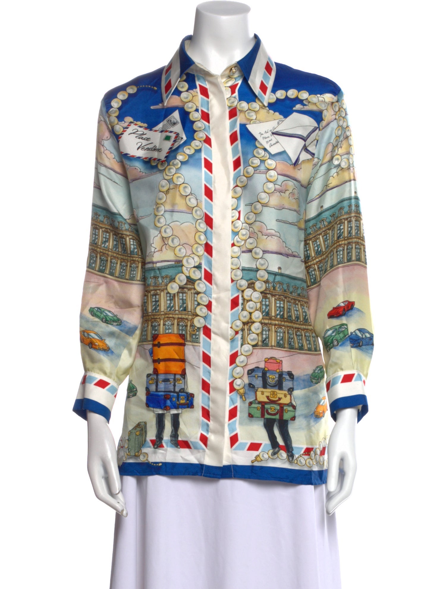 Casablanca Silk Printed Button-Up Top