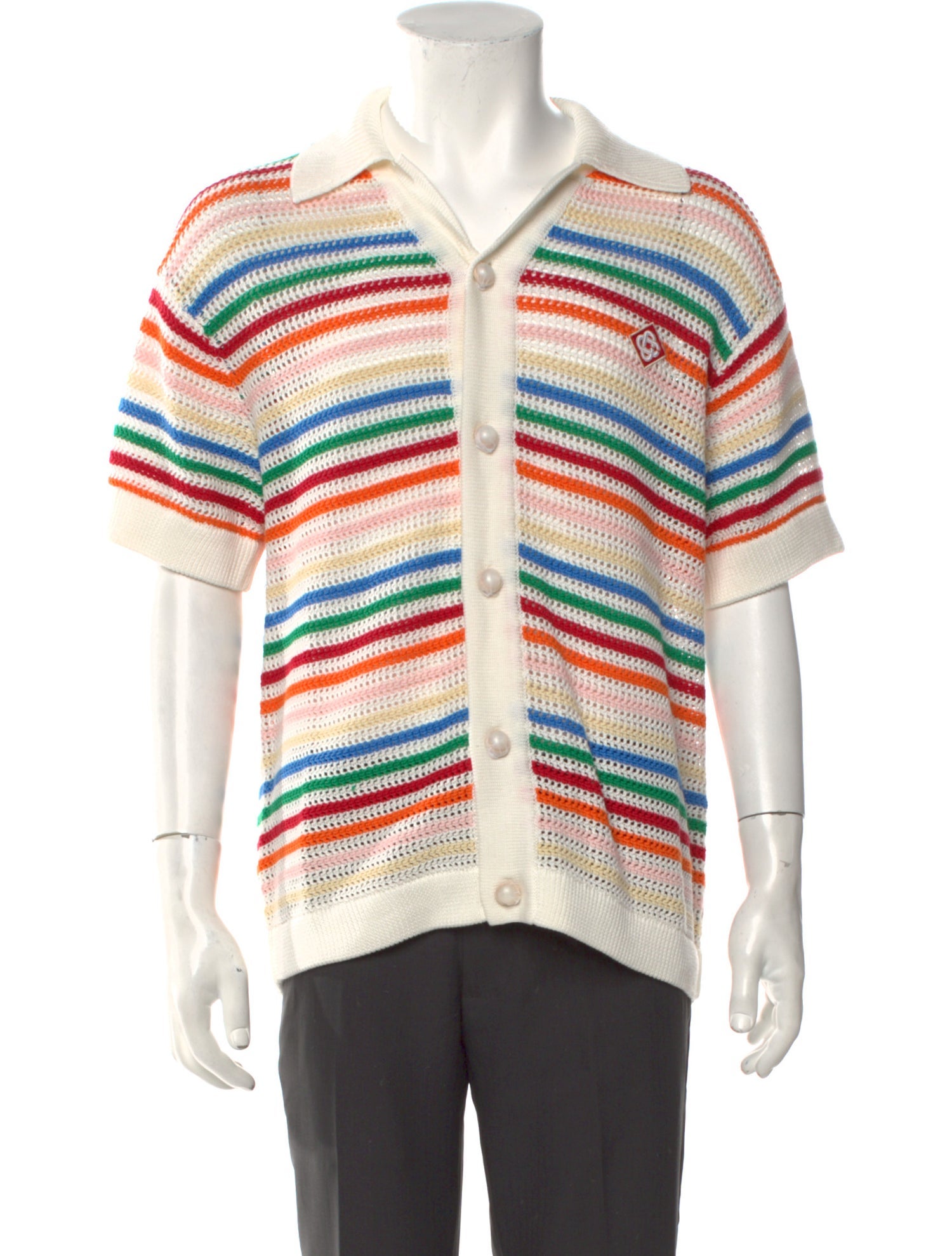 Casablanca Striped V-Neck Polo Sweater