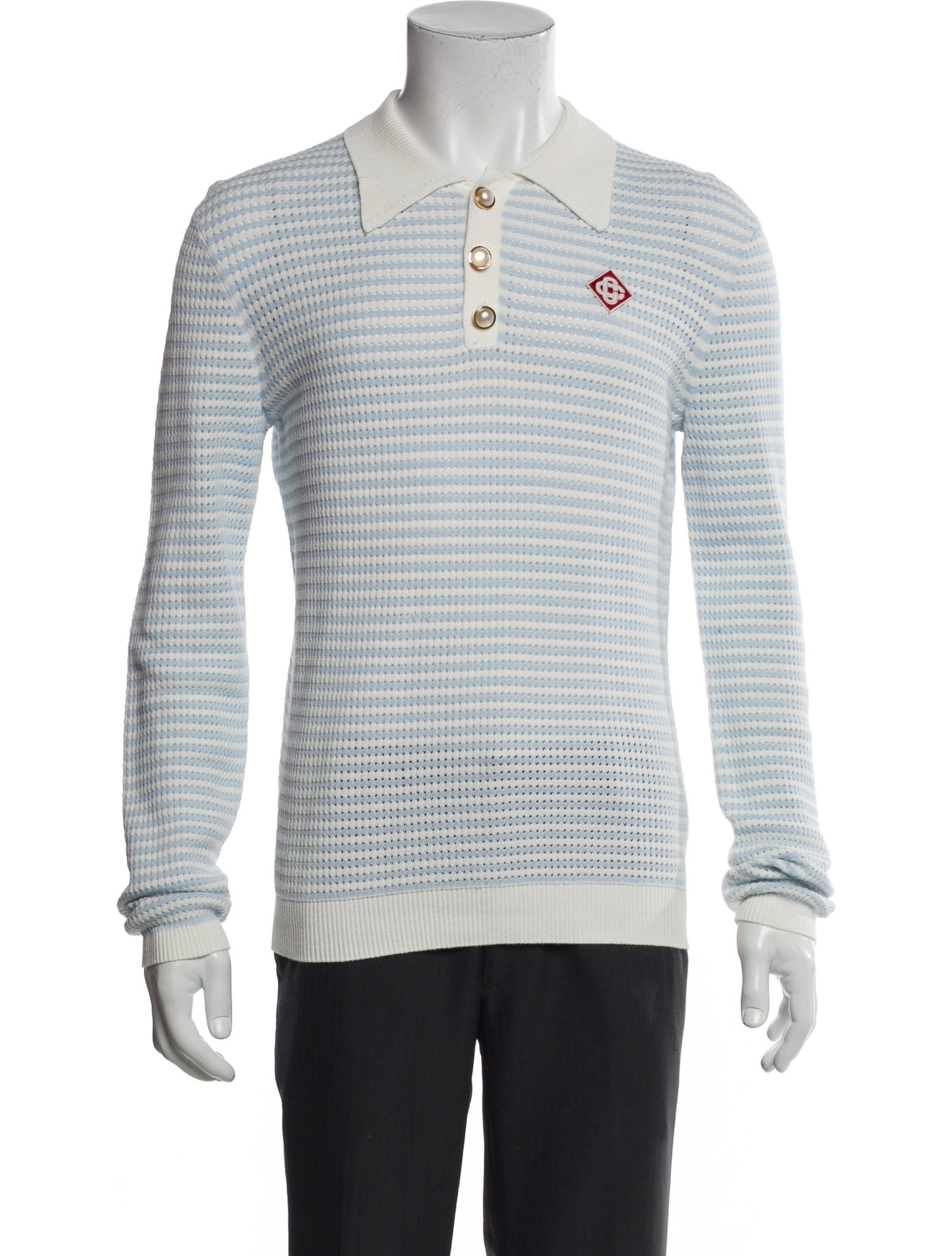 Casablanca Faux Pearl Accents Striped Polo Shirt