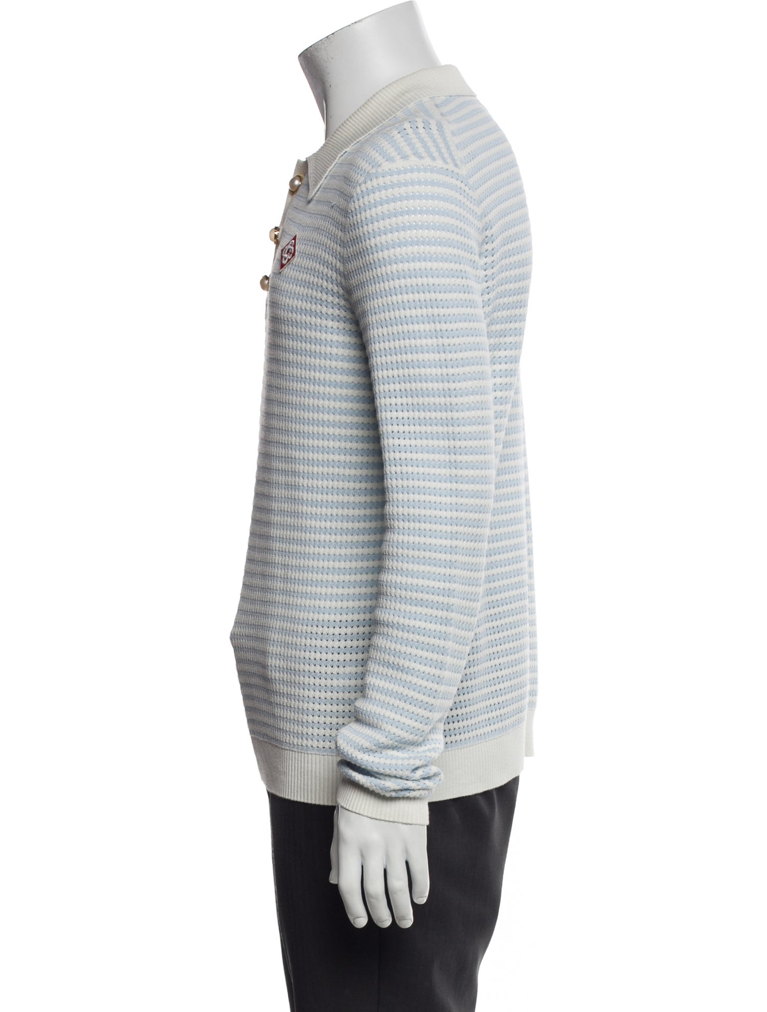 Casablanca Faux Pearl Accents Striped Polo Shirt