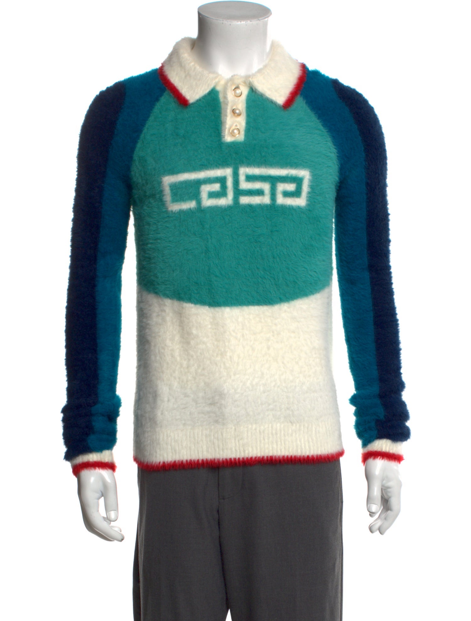 Casablanca Colorblock Pattern Collar Polo Sweater