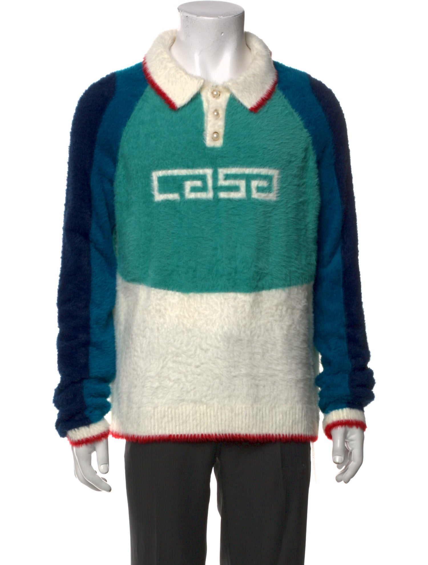 Casablanca Colorblock Pattern Collar Polo Sweater