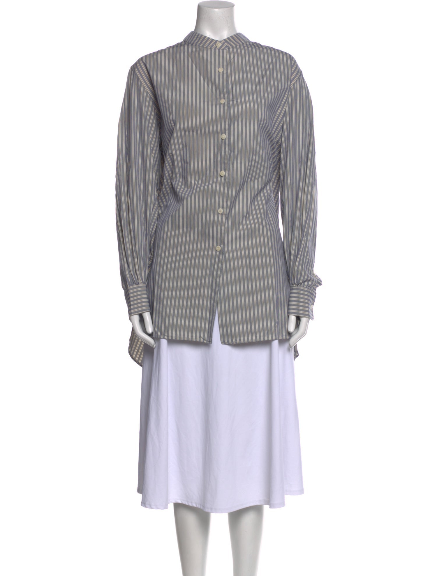 Casey Casey Striped Mock Neck Button-Up Top