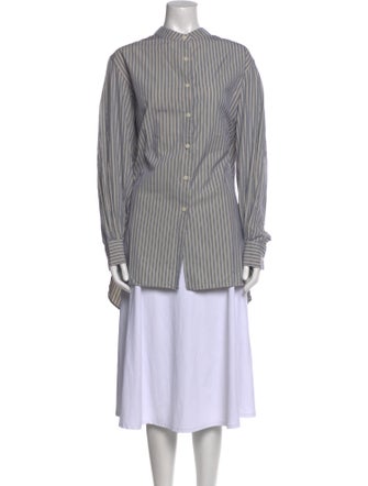 Casey Casey Striped Mock Neck Button-Up Top