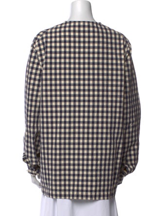 Casey Casey Plaid Print Crew Neck Button-Up Top