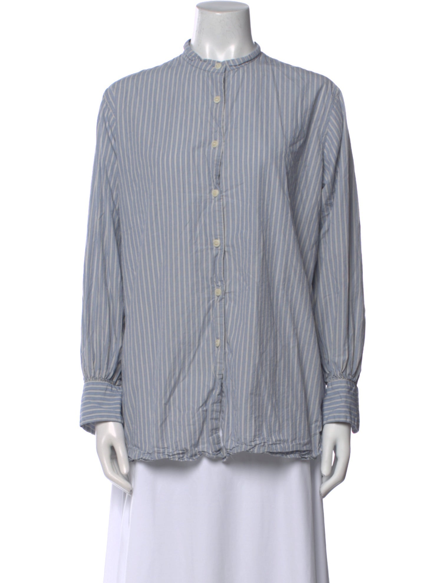 Casey Casey Striped Mock Neck Button-Up Top