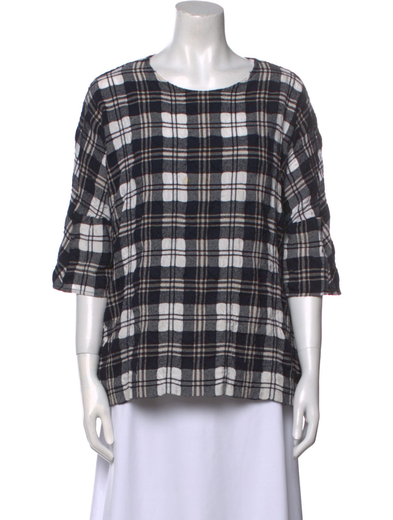 Casey Casey Plaid Print Bateau Neckline Top