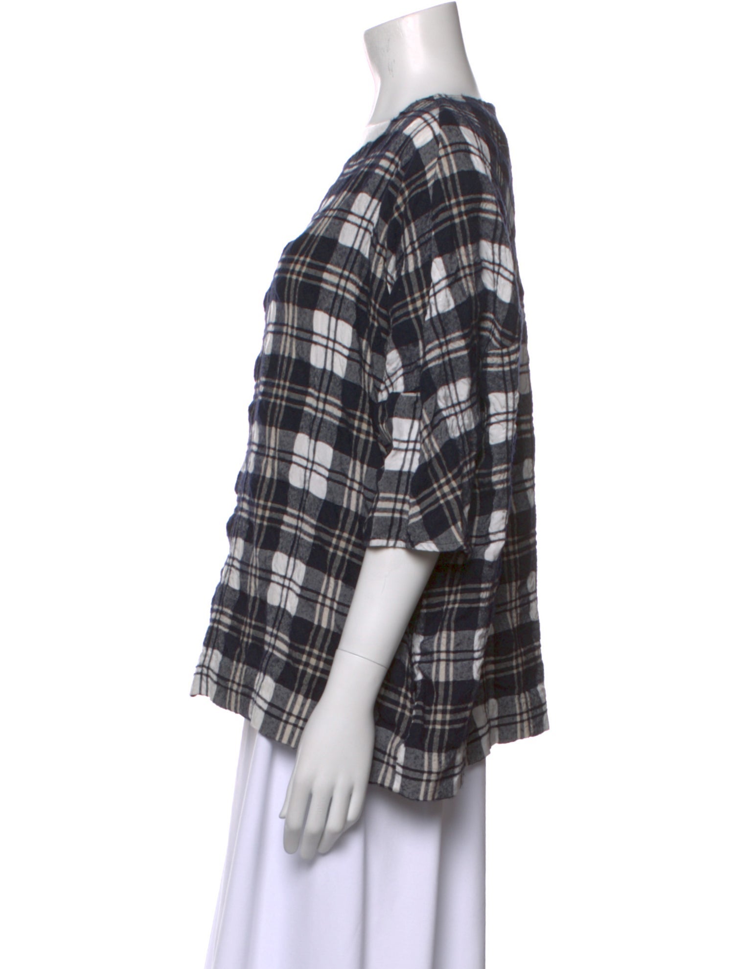 Casey Casey Plaid Print Bateau Neckline Top