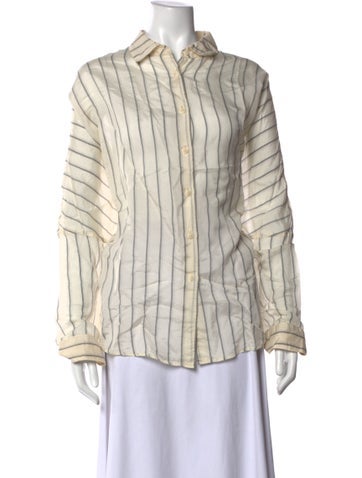 Pre-owned Casey Casey Silk Striped Button-up Top In Neutrals