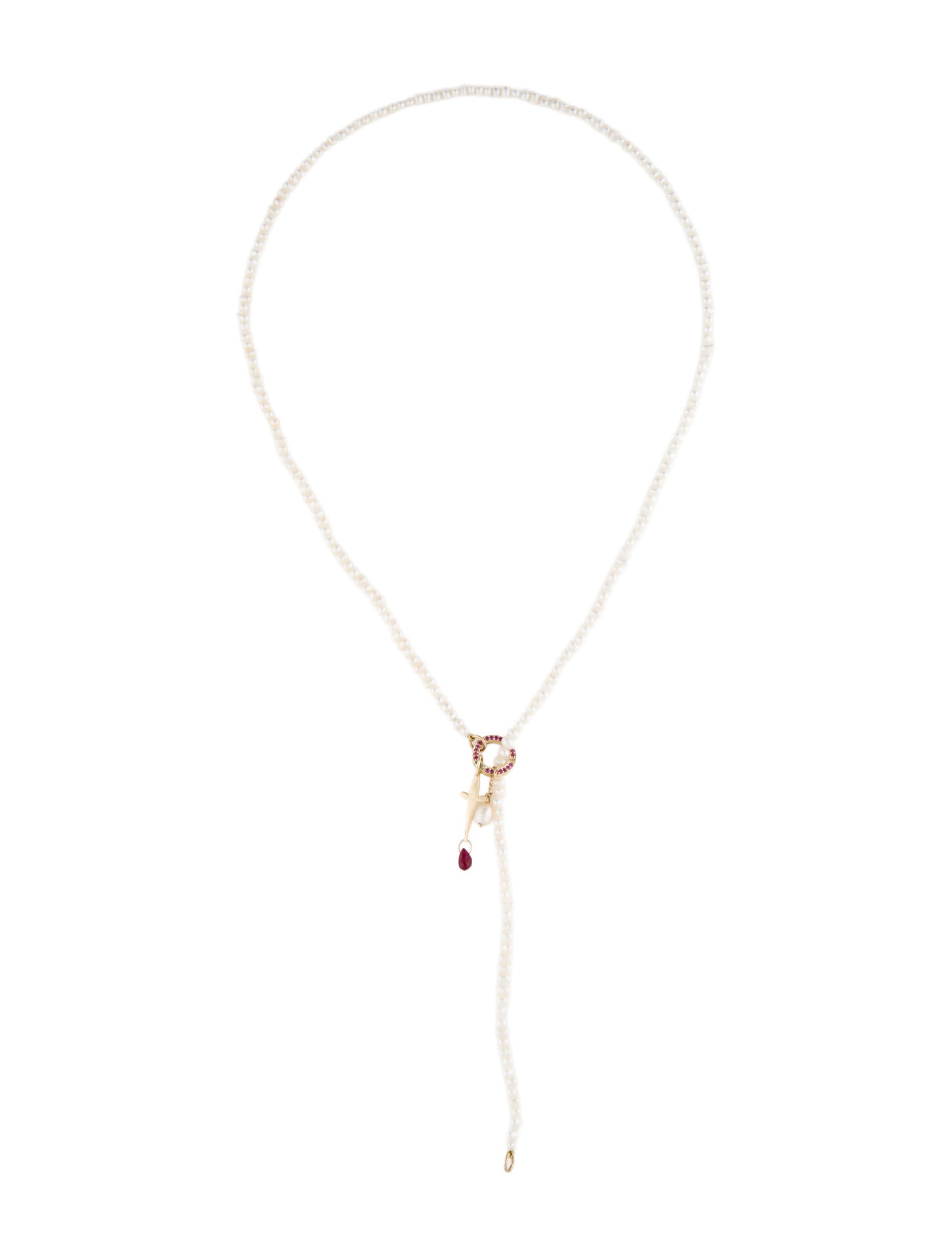 Catbird 14K Pearl & Ruby Memento Charm Necklace
