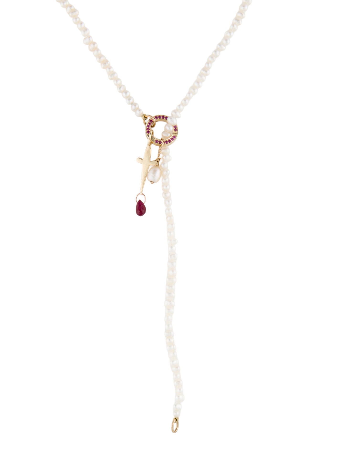 Catbird 14K Pearl & Ruby Memento Charm Necklace