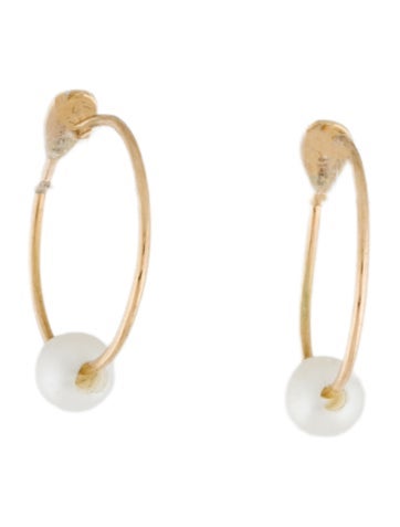 Pre-owned Catbird Pearl On A Wire Hoop Earrings In Multi