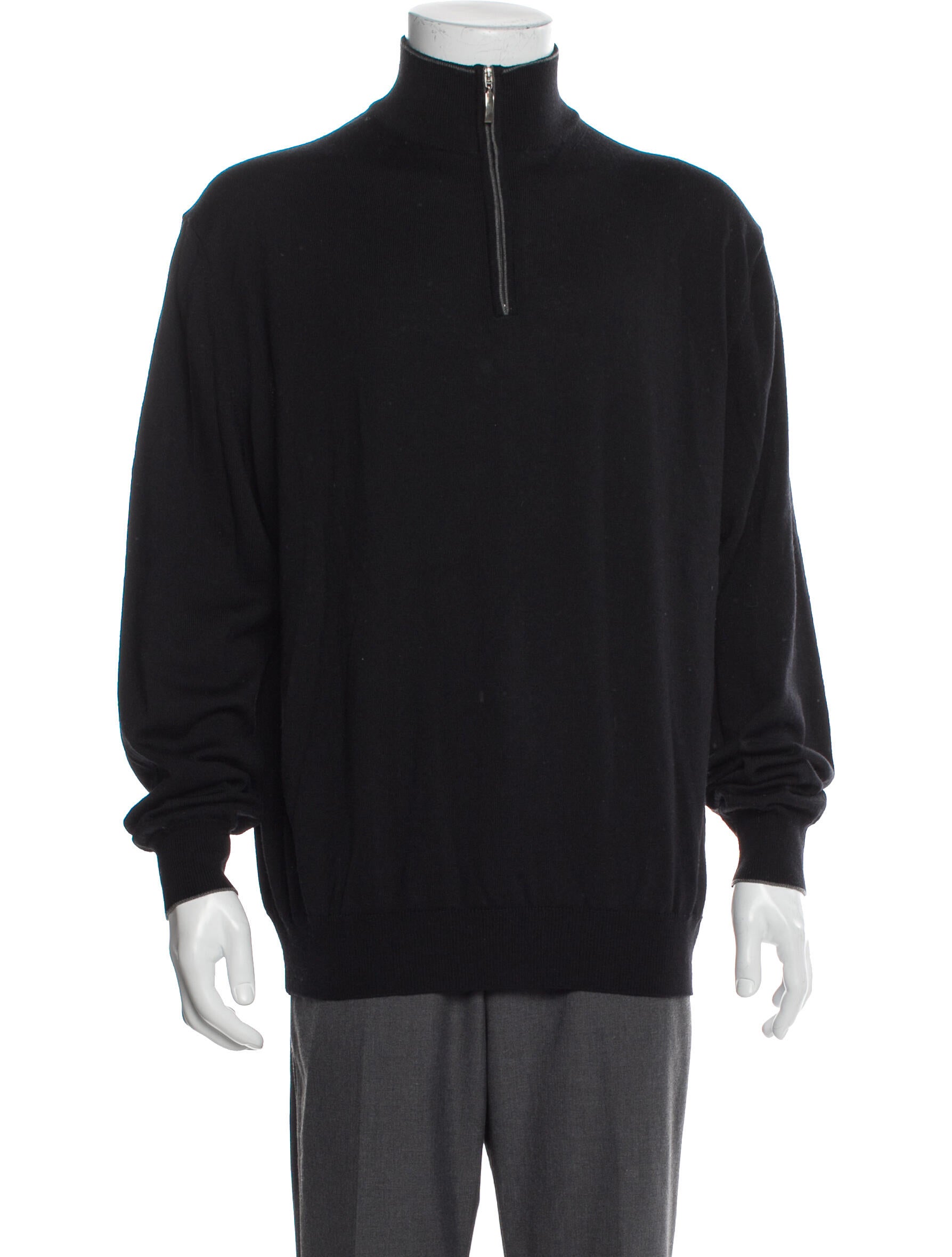 Cavalleria Toscano Merino Wool Mock Neck Polo Sweater - Black Sweaters ...