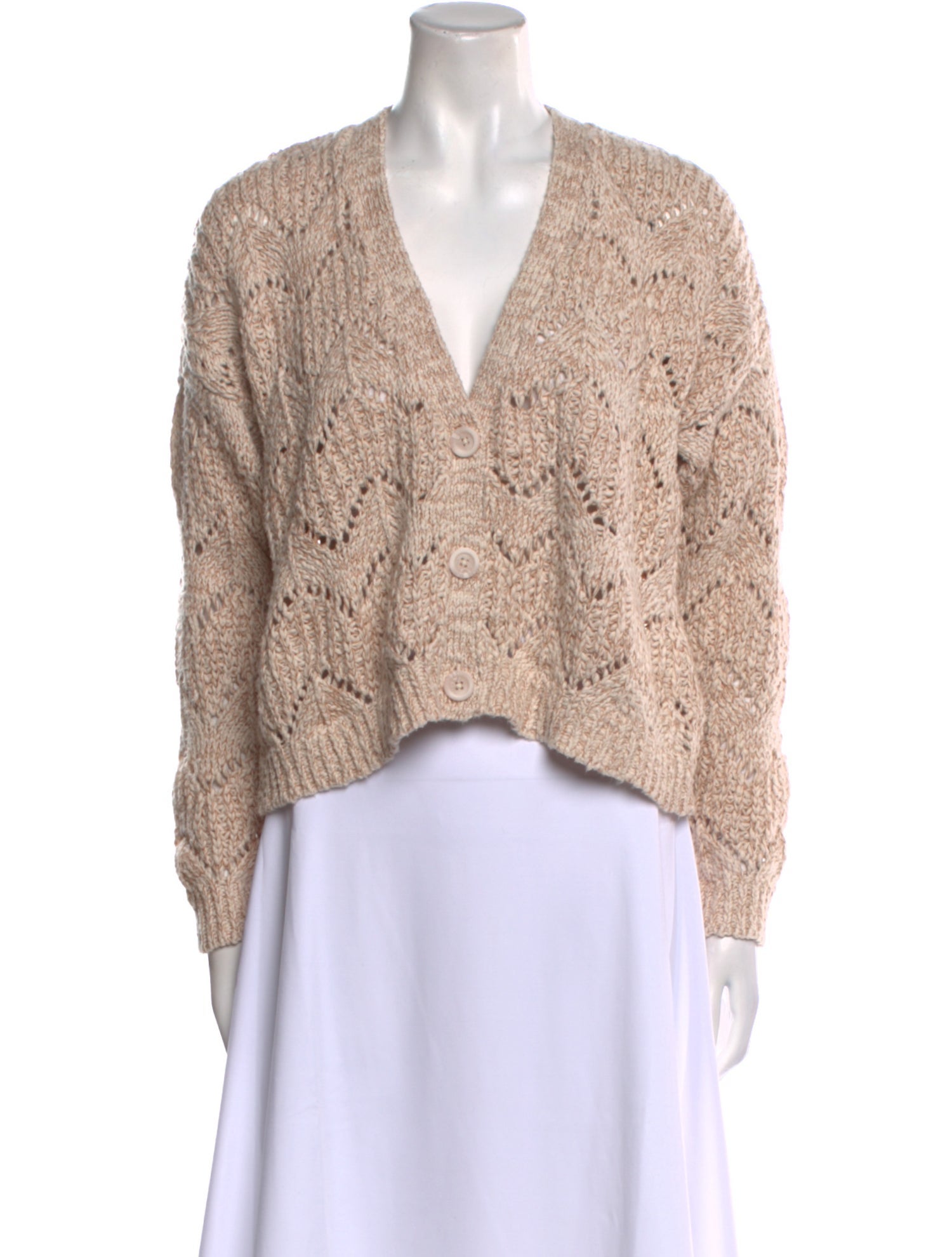 Cotton By Autumn Cashmere Crochet V-Neck Sweater