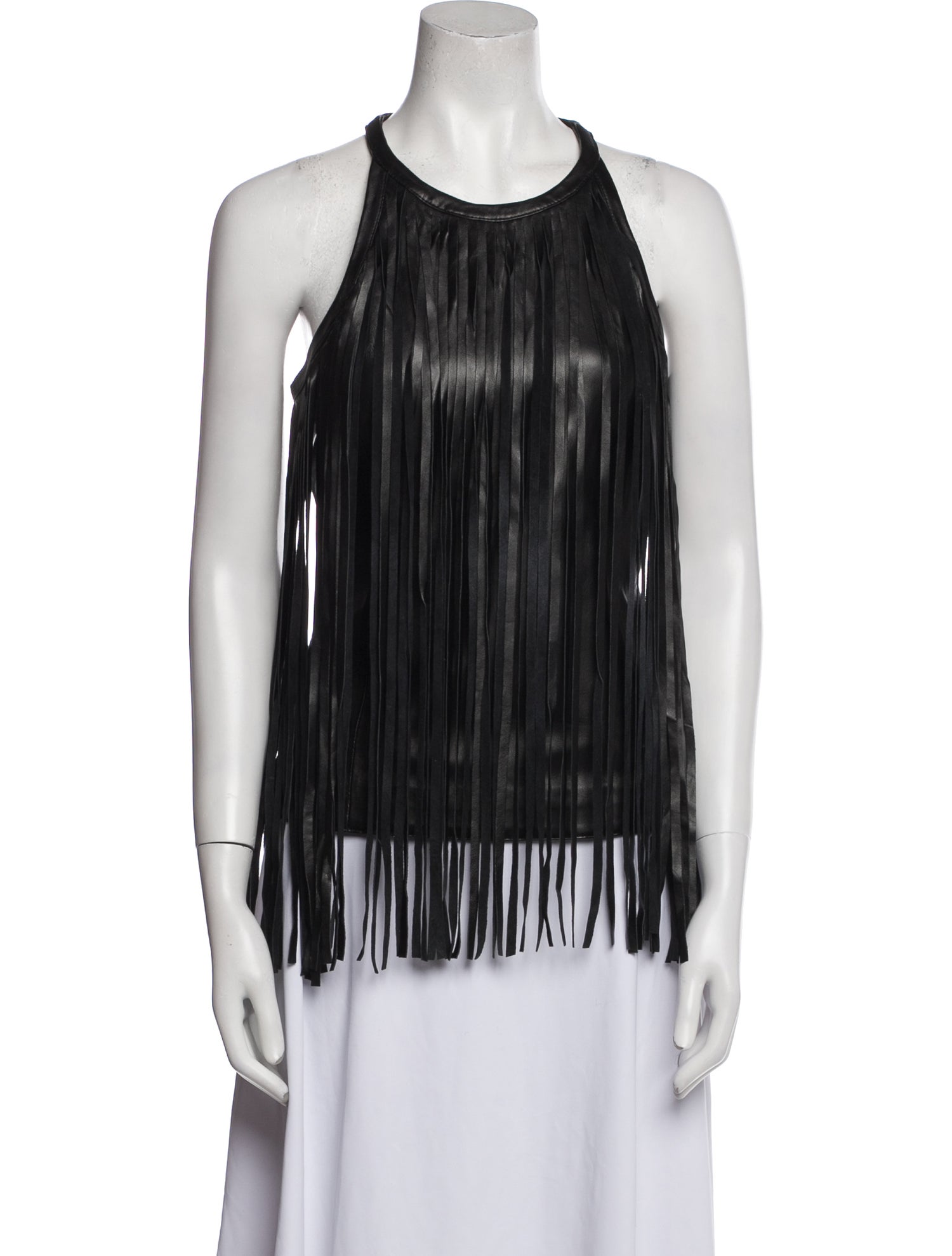 Cusp by Neiman Marcus Leather Scoop Neck Blouse