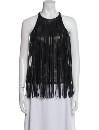 Cusp by Neiman Marcus Leather Halterneck Blouse