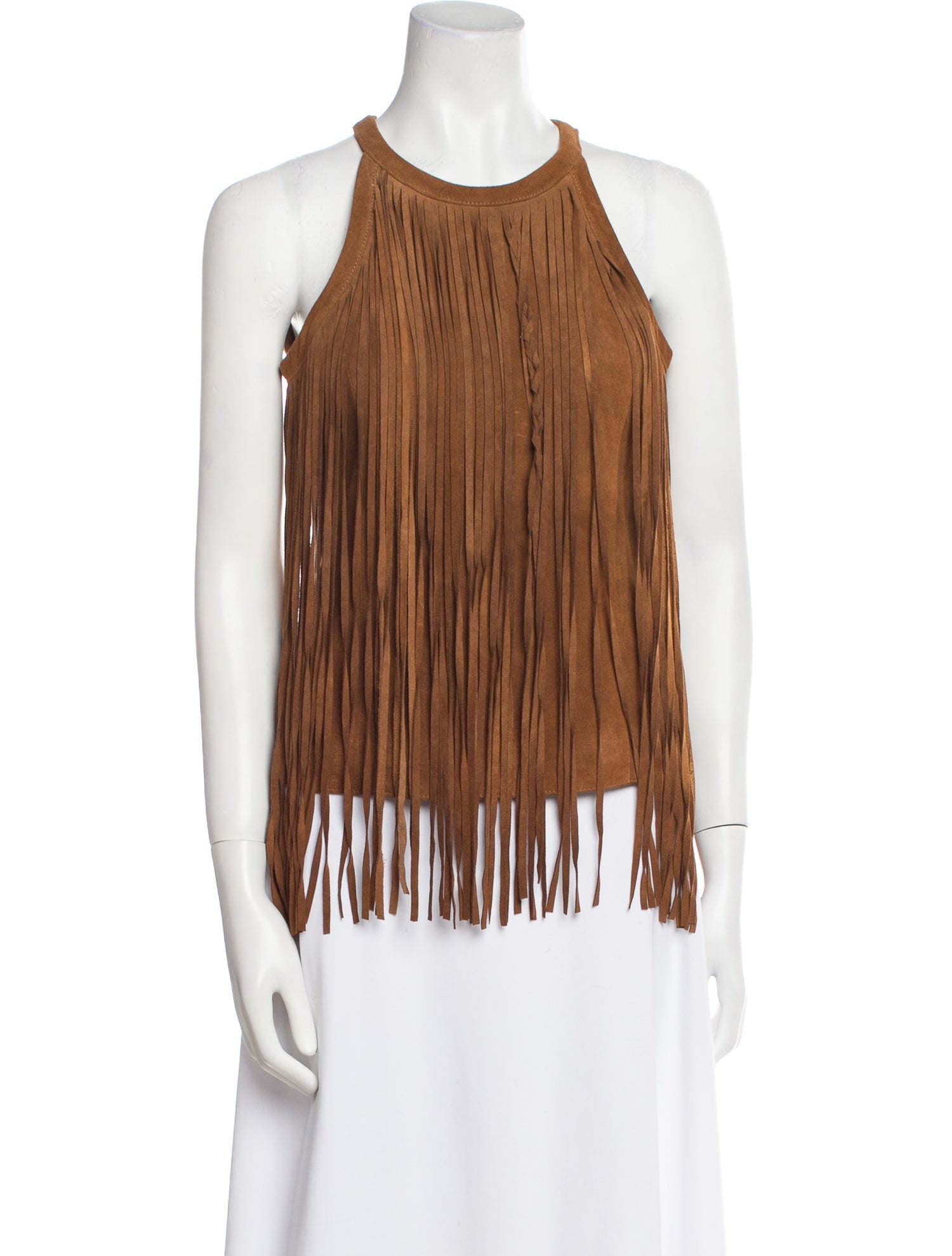 Cusp by Neiman Marcus Leather Crew Neck Blouse