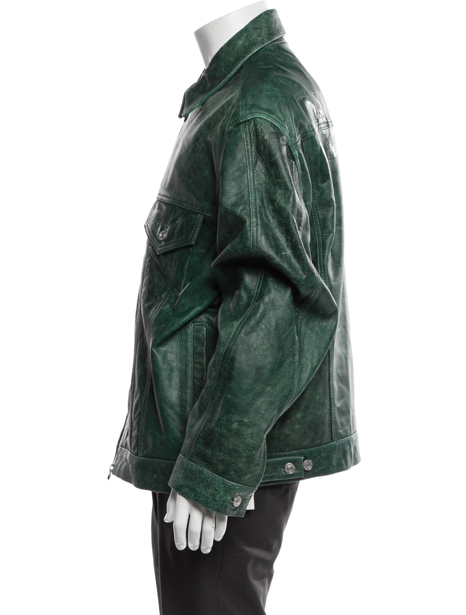 Cole Buxton Leather Trucker Jacket - Green Outerwear, Clothing
