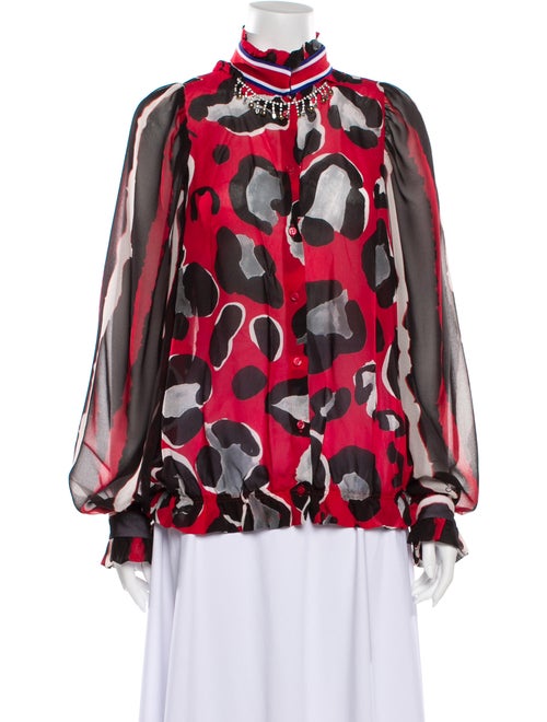 Cavalli Class Animal Print Mock Neck Blouse Red
