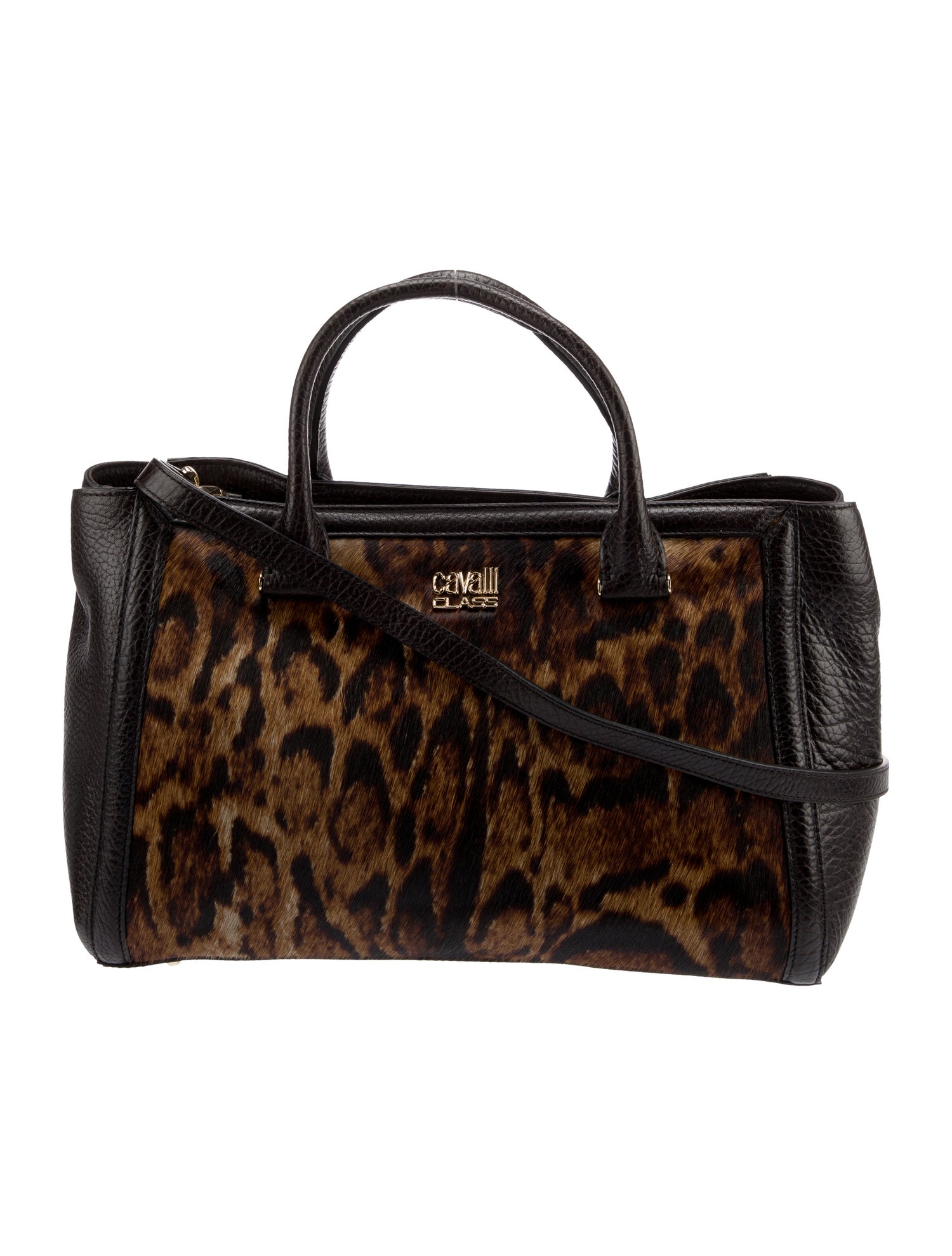 Cavalli Class Leather Pony Hair Trimmed Tote Bag