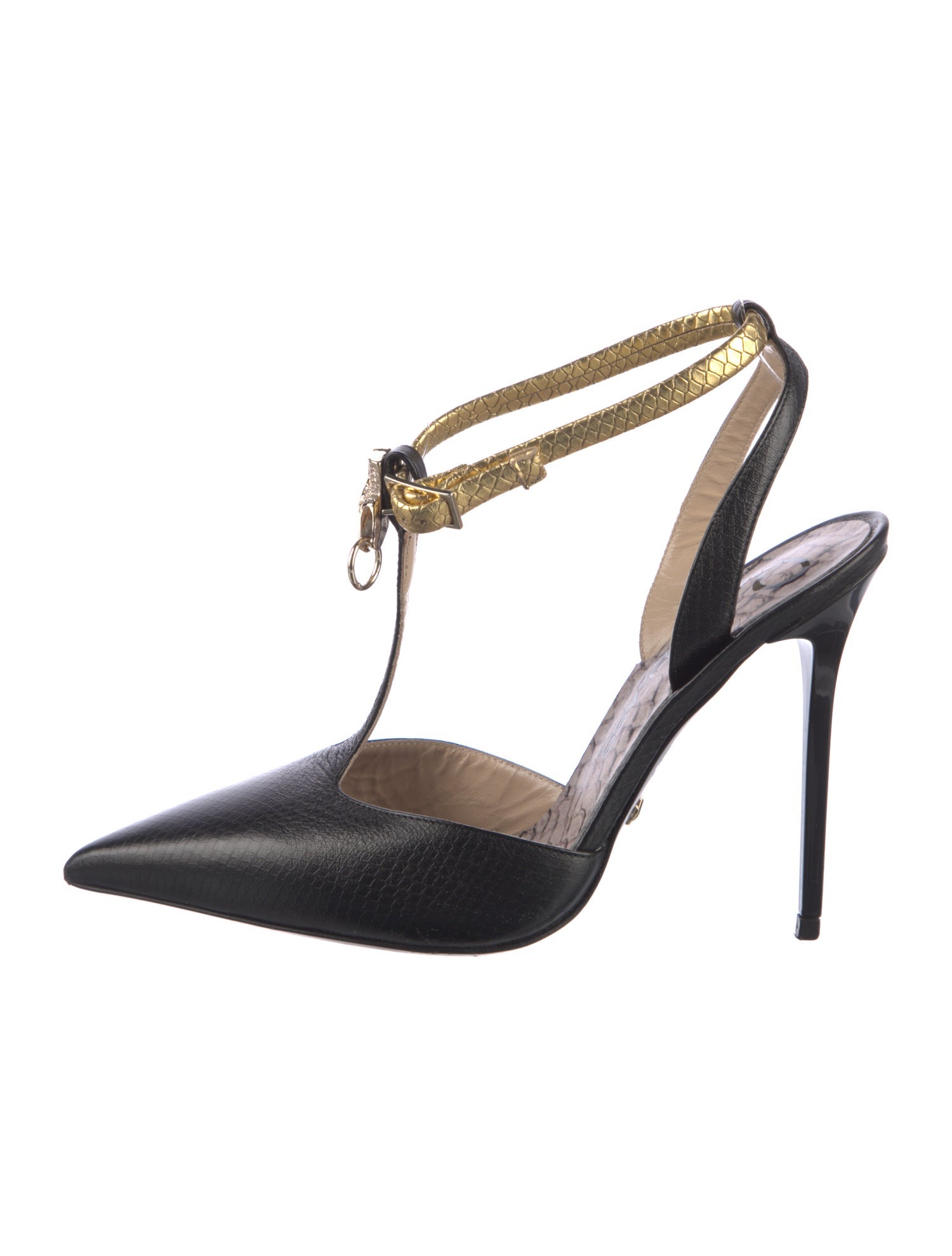 Cavalli Class Leather Animal Print T-Strap Pumps