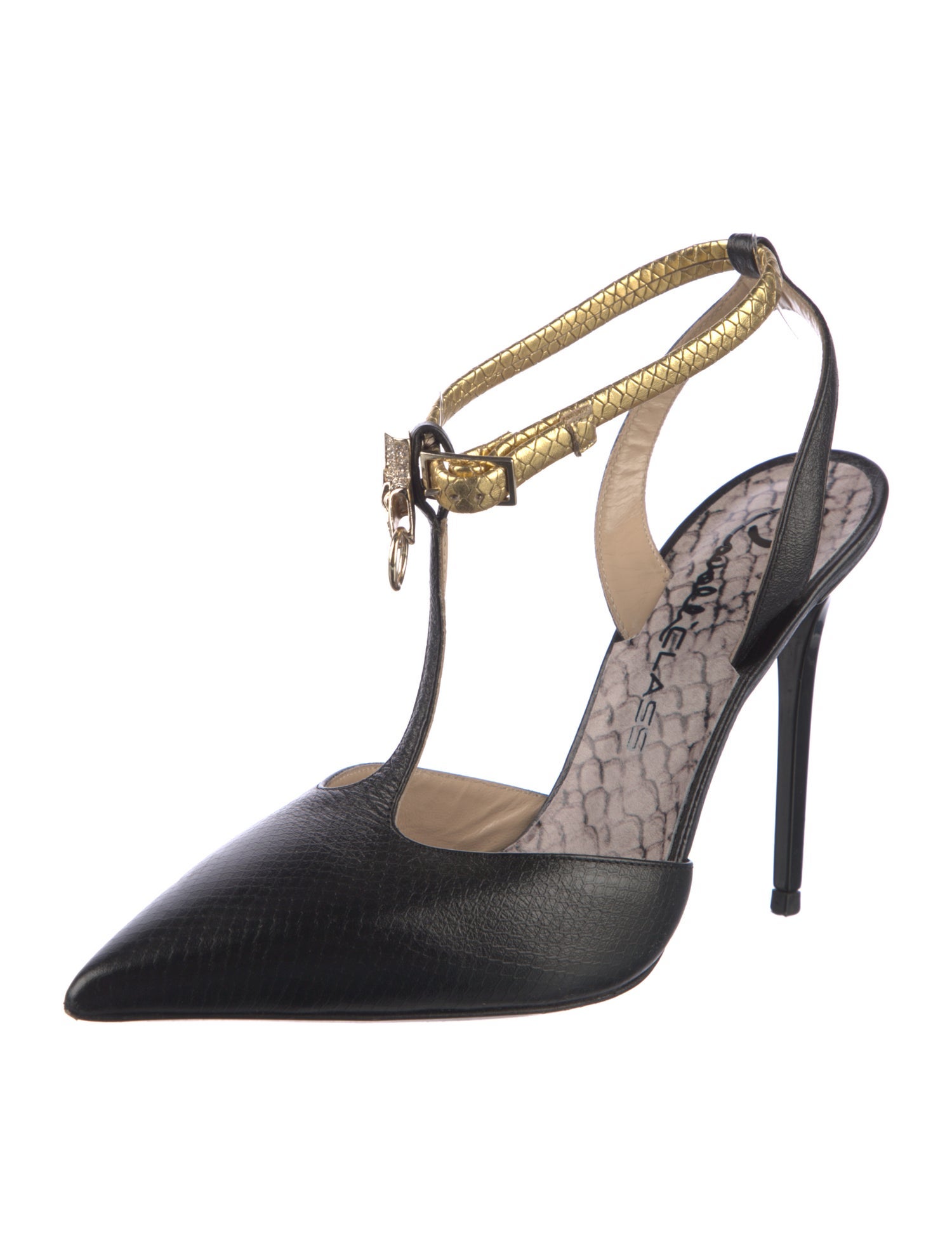Cavalli Class Leather Animal Print T-Strap Pumps