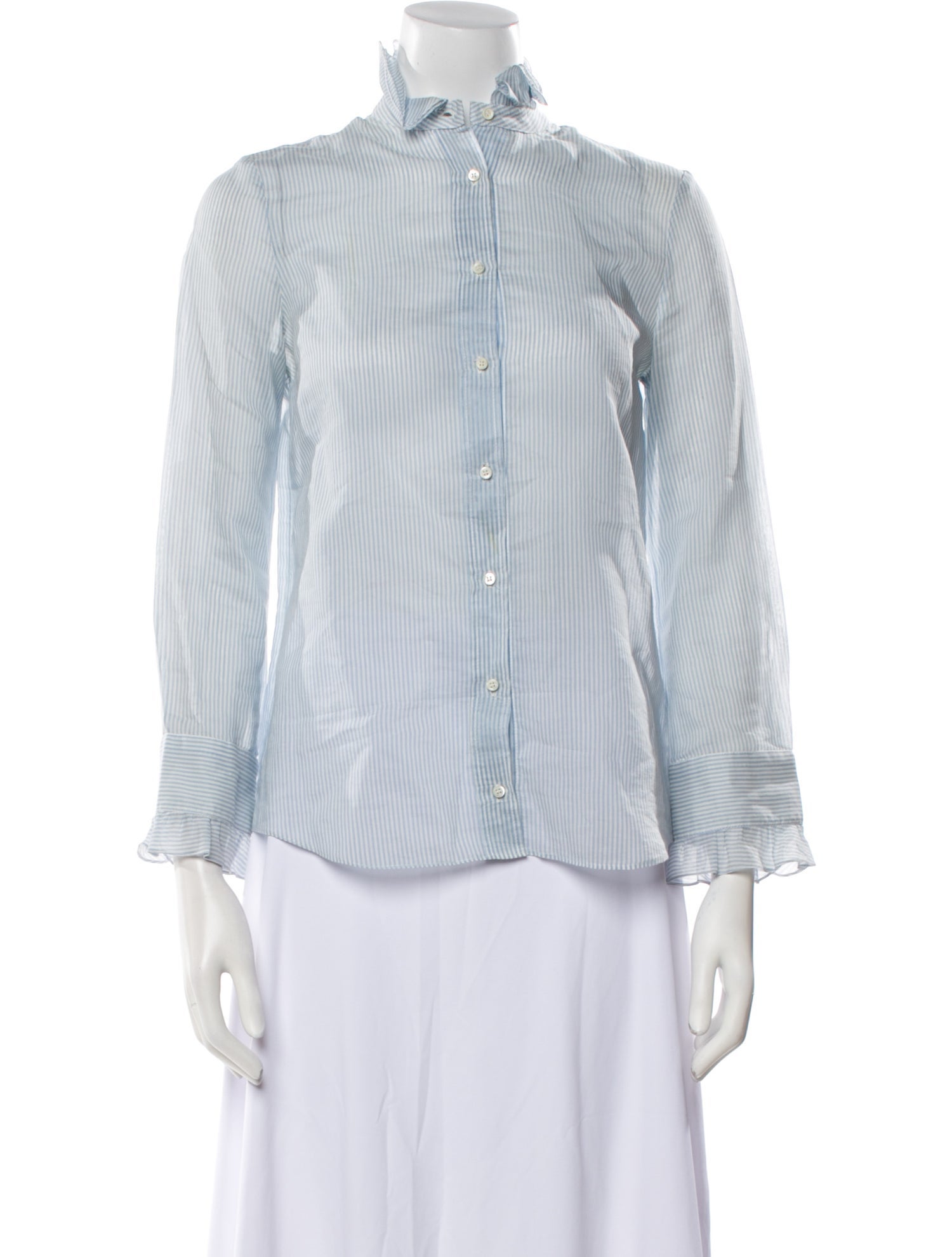 Charles Anastase Striped Three-Quarter Sleeve Button-Up Top