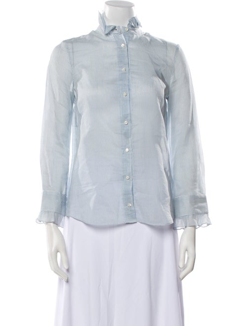 Charles Anastase Striped Three-Quarter Sleeve Button-Up Top