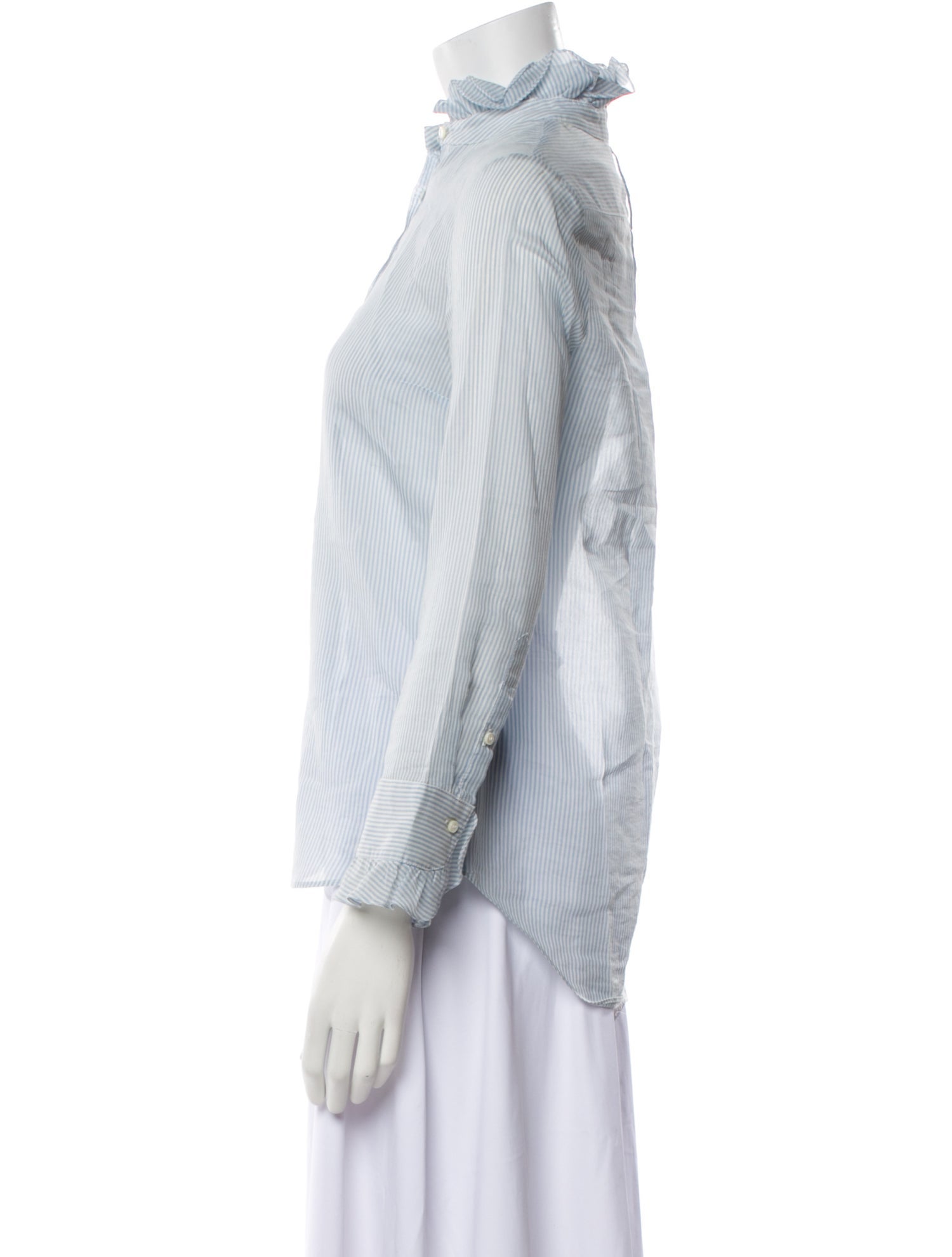 Charles Anastase Striped Three-Quarter Sleeve Button-Up Top